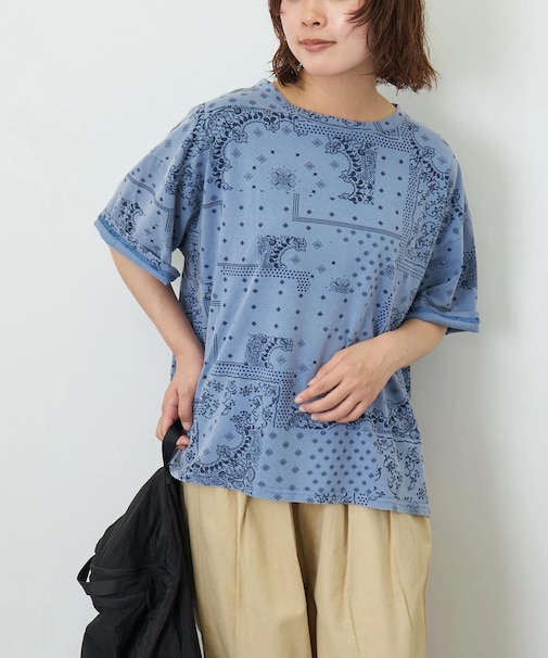 パウダー加工 バンダナ プリント ワイド Tシャツ