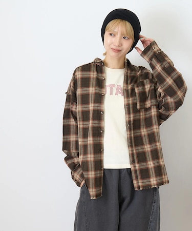 ダブルガーゼ チェック リバーシブル レギュラーシャツ