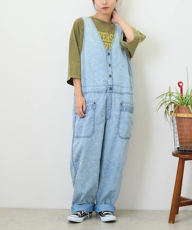 4.5オンス 接触冷感 デニム サロペットパンツ