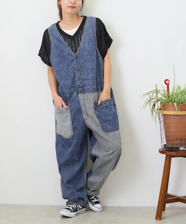 4.5オンス 接触冷感 デニム サロペットパンツ