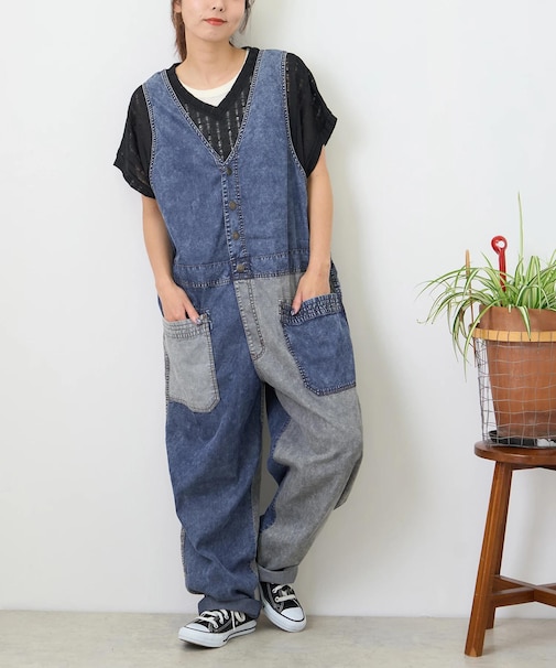 4.5オンス 接触冷感 デニム サロペットパンツ