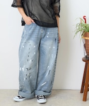 ペイント デニム ルーズ ストレート パンツ