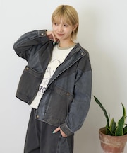 硫化染ツイル × ムラ糸ポプリン 切替 ジップ ジャケット