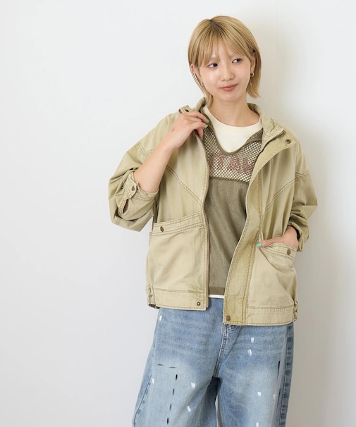 硫化染ツイル × ムラ糸ポプリン 切替 ジップ ジャケット