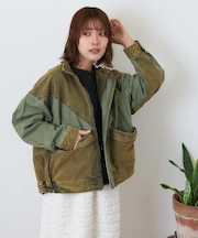 硫化染ツイル × ムラ糸ポプリン 切替 ジップ ジャケット
