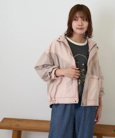 硫化染ツイル × ムラ糸ポプリン 切替 ジップ ジャケット