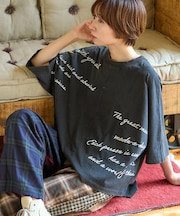 32/-OE天竺 パウダー加工 5分袖 ドルマン Tシャツ