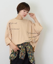 32/-OE天竺 パウダー加工 5分袖 ドルマン Tシャツ
