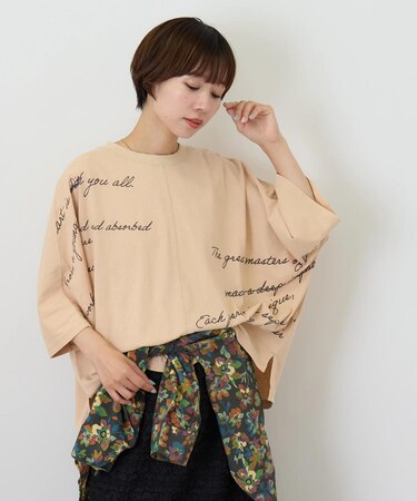 32/-OE天竺 パウダー加工 5分袖 ドルマン Tシャツ