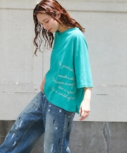 32/-OE天竺 パウダー加工 5分袖 ドルマン Tシャツ
