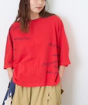 32/-OE天竺 パウダー加工 5分袖 ドルマン Tシャツ