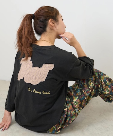 32/-OE天竺 パウダー加工 パッチロゴ 刺繍 Tシャツ