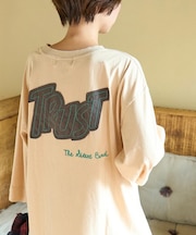 32/-OE天竺 パウダー加工 パッチロゴ 刺繍 Tシャツ