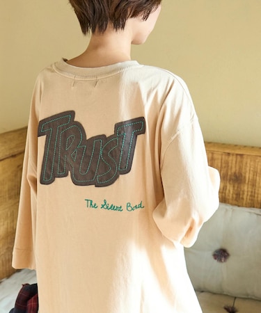 32/-OE天竺 パウダー加工 パッチロゴ 刺繍 Tシャツ