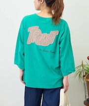 32/-OE天竺 パウダー加工 パッチロゴ 刺繍 Tシャツ