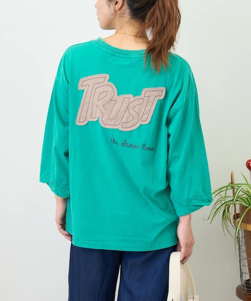 32/-OE天竺 パウダー加工 パッチロゴ 刺繍 Tシャツ