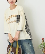 スラブ天竺 × 先染め チェック ポケ付 リメイク風 プルオーバー Tシャツ