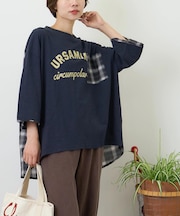 スラブ天竺 × 先染め チェック ポケ付 リメイク風 プルオーバー Tシャツ