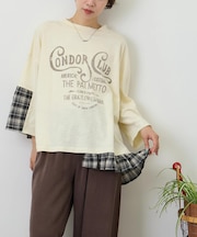 スラブ天竺 × 先染め チェック 裾フリル リメイク風 プルオーバー Tシャツ