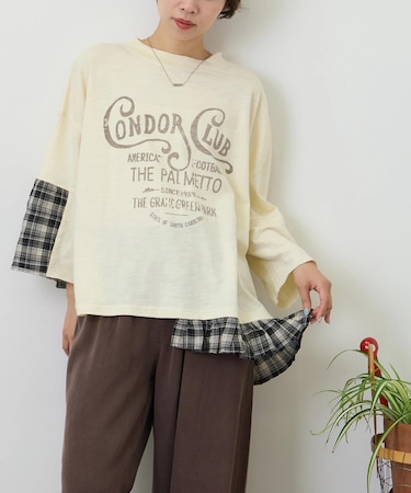 スラブ天竺 × 先染め チェック 裾フリル リメイク風 プルオーバー Tシャツ