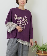 スラブ天竺 × 先染め チェック 裾フリル リメイク風 プルオーバー Tシャツ