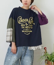 スラブ天竺 × 先染め チェック 裾フリル リメイク風 プルオーバー Tシャツ