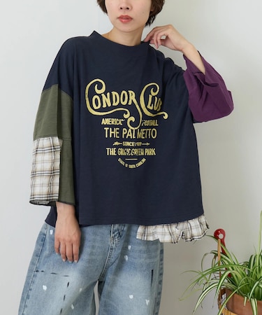 スラブ天竺 × 先染め チェック 裾フリル リメイク風 プルオーバー Tシャツ