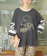 PEANUTS ( ピーナッツ )  32/-スラブ天竺 ライン入り 7分袖 プルオーバー Tシャツ