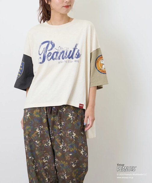 PEANUTS ( ピーナッツ )  32/-スラブ天竺 配色 ワイド Tシャツ