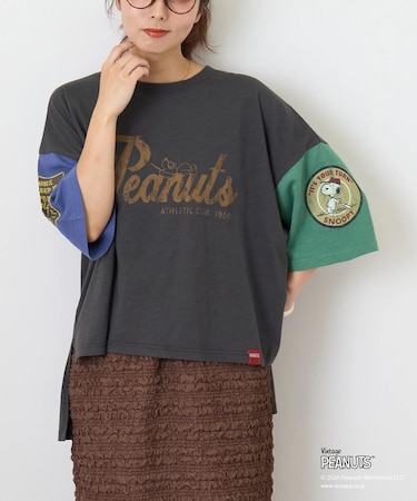 PEANUTS ( ピーナッツ )  32/-スラブ天竺 配色 ワイド Tシャツ