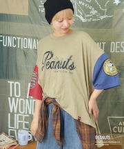 PEANUTS ( ピーナッツ )  32/-スラブ天竺 配色 ワイド Tシャツ