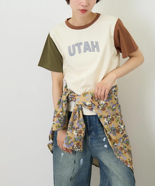 21/-OE天竺 ロゴプリント ジャストサイズ Tシャツ