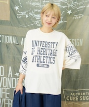 21/-OE天竺 パウダー加工 ラグラン 6分袖 ロゴプリント Tシャツ