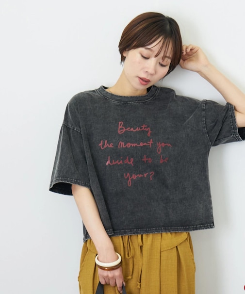 パウダー加工 ロゴプリント ワイド Tシャツ