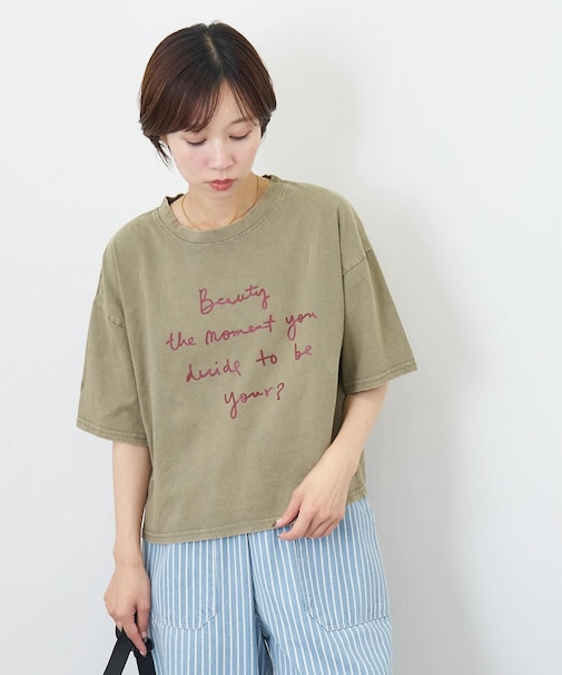 パウダー加工 ロゴプリント ワイド Tシャツ