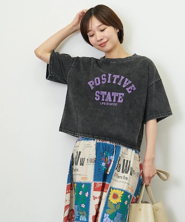 パウダー加工手書き風ロゴワイドTシャツ