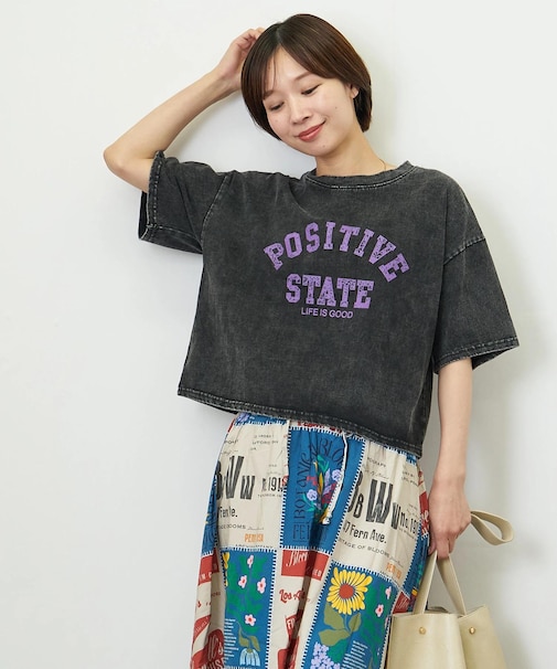 パウダー加工手書き風ロゴワイドTシャツ