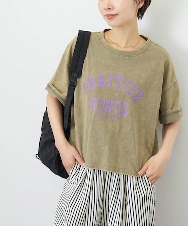 パウダー加工手書き風ロゴワイドTシャツ