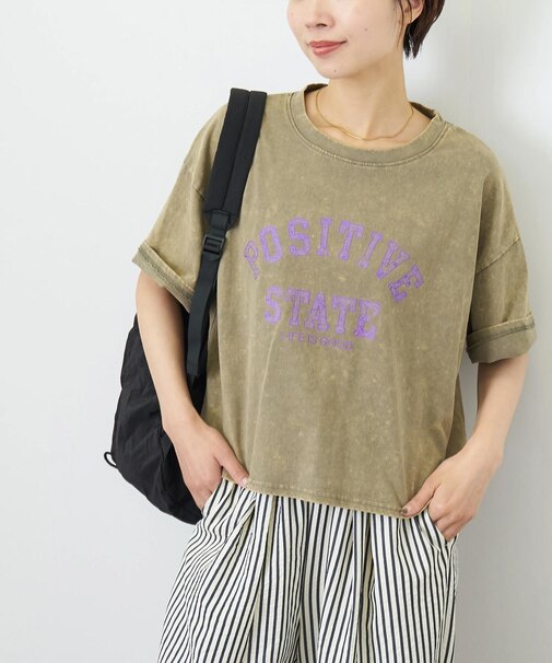 パウダー加工手書き風ロゴワイドTシャツ