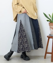 異素材 切替 ギャザー スカート