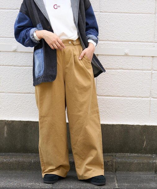 ピーチツイル タック ワイド パンツ