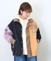 硫化染め ダック × 細コール ワッペン 刺繍 スタンド ジャケット