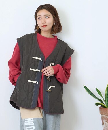 キルト × デニム トグルボタン ベスト