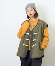 キルト × デニム トグルボタン ベスト