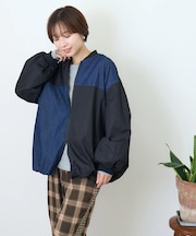 ナイロンツイル × デニム 切替 ブルゾン
