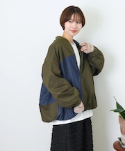 ナイロンツイル × デニム 切替 ブルゾン