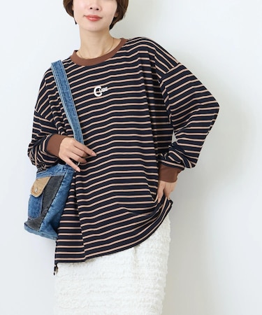 先染め ボーダー ロゴプリント ビッグTシャツ