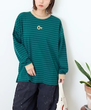 先染め ボーダー ロゴプリント ビッグTシャツ
