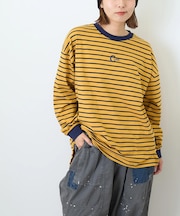 先染め ボーダー ロゴプリント ビッグTシャツ