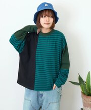 先染め ボーダー 切替 モックネック プルオーバー